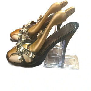 Black Stiletto& Satin mule Rhinestone Gem Heels 8